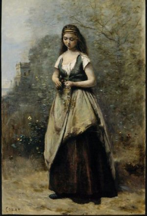 Young Woman Weaving Wreath Of Flowers