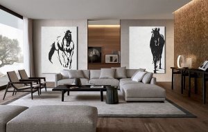 Set Of 2 Minimal Horse Art Painting - Black and White #SOTMA0A14