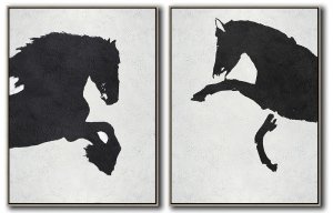 Set Of 2 Minimal Horse Art Painting - Black and White #SOTMA0A3