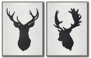 Set Of 2 Minimal Deer Art Painting - Black and White #SOTMA0B31