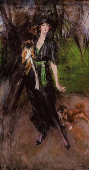 Portrait Of A Lady, Lina Bilitis, With Two Pekinese, 1913 - Click Image to Close