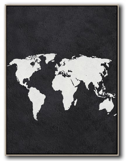 Vertical Minimal World Map Art Painting Black and White  #ADMPS0B155 - Click Image to Close