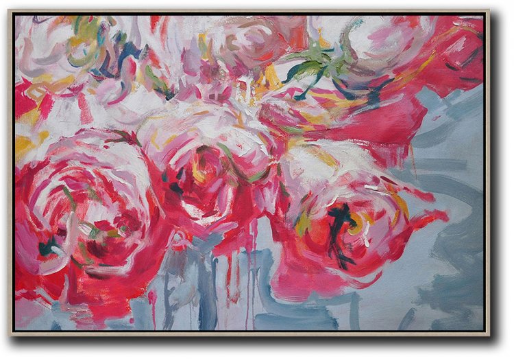 Horizontal Abstract Flower Painting #ABH0A44 - Click Image to Close