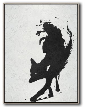 Vertical Minimal Fox Art Painting Black and White  #ADMPS0B178