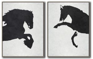 Set Of 2 Minimal Horse Art Painting - Black and White #SOTMA0B65