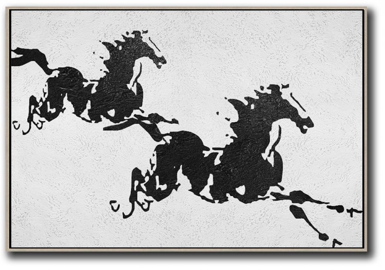 Horizontal Minimal Galloping Horses Art Painting Black and White #ADMPS0C102 - Click Image to Close