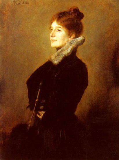 Portrait Of A Lady Wearing A Black Coat With Fur Collar, 1898 - Click Image to Close