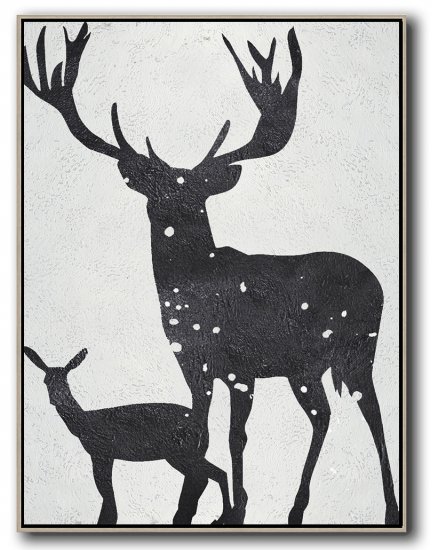 Vertical Minimal Spotted Deer Art Painting Black and White  #ADMPS0B184 - Click Image to Close