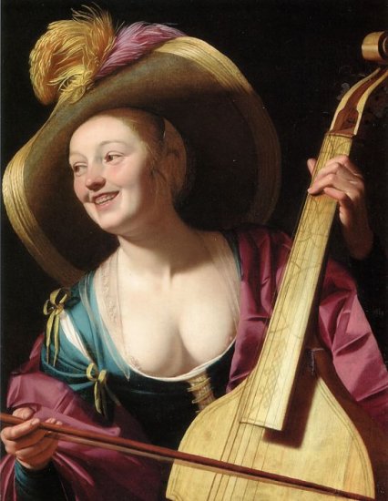 Honthorst Paintings - A Young Woman Playing A Viola Da Gamba - Click Image to Close