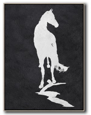 Vertical Minimal Horse Art Painting Black and White  #ADMPS0B202