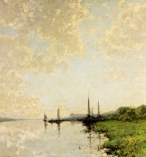 A Summer Landscape With Boats On A Waterway - Click Image to Close