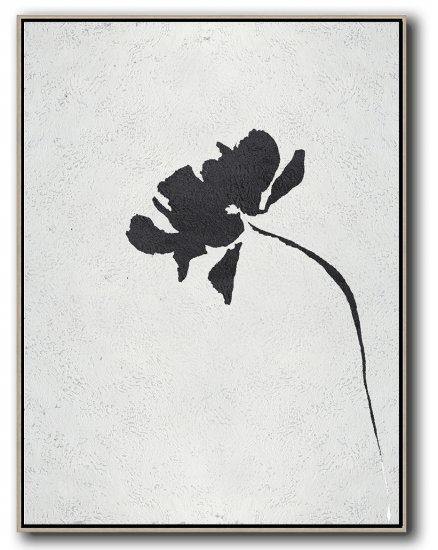 Vertical Minimal Flower Art Painting Black and White #ADMPS0B26 - Click Image to Close