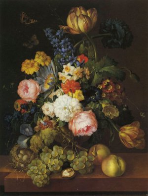 Stilleben Mit Blumenbouquet Und Fruchten, 1821