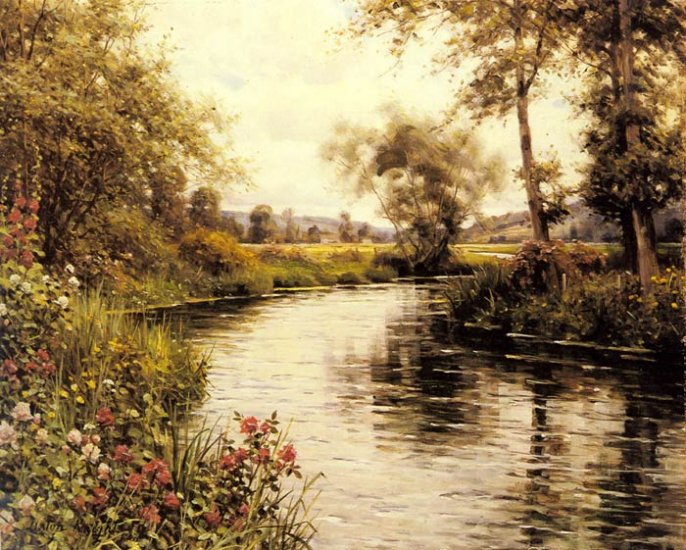 Flowers In Bloom By A River - Click Image to Close