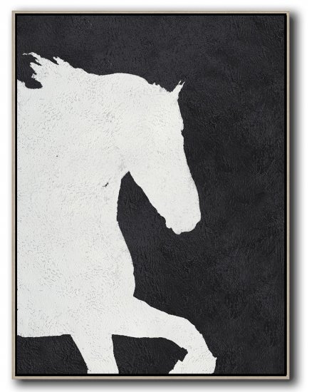 Vertical Minimal Horse Art Painting Black and White  #ADMPS0B195 - Click Image to Close