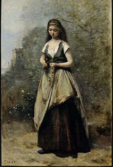 Young Woman Weaving Wreath Of Flowers - Click Image to Close