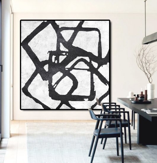 Square Minimal Black And White Painting #ADMPS0A137 - Click Image to Close