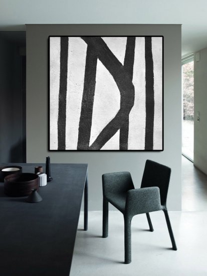 Square Minimal Black And White Painting #ADMPS0A150 - Click Image to Close