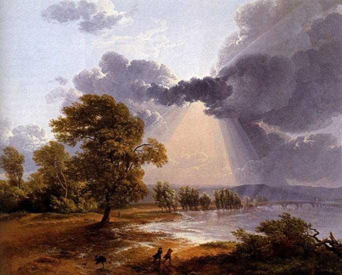 A River Landscape With An Approaching Storm, Figures Running In The Foreground, 1791 - Click Image to Close