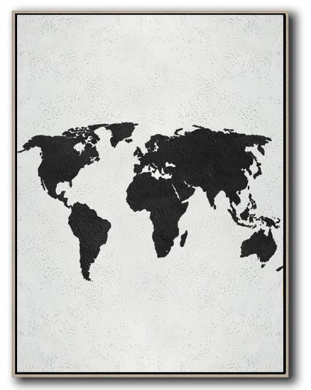 Vertical Minimal World Map Art Painting Black and White #ADMPS0B165 - Click Image to Close