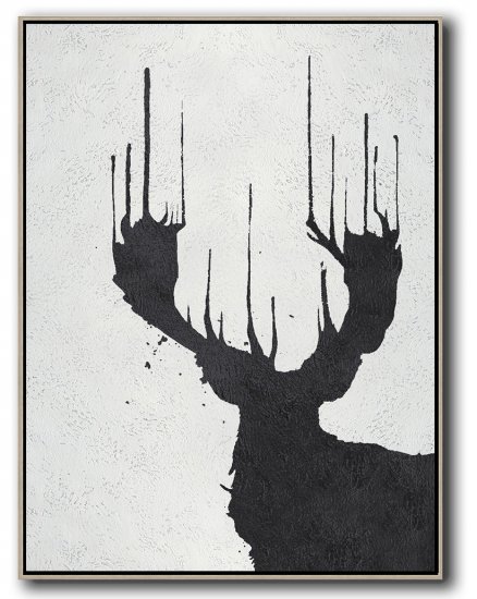 Vertical Minimal Deer Art Painting Black and White  #ADMPS0B180 - Click Image to Close