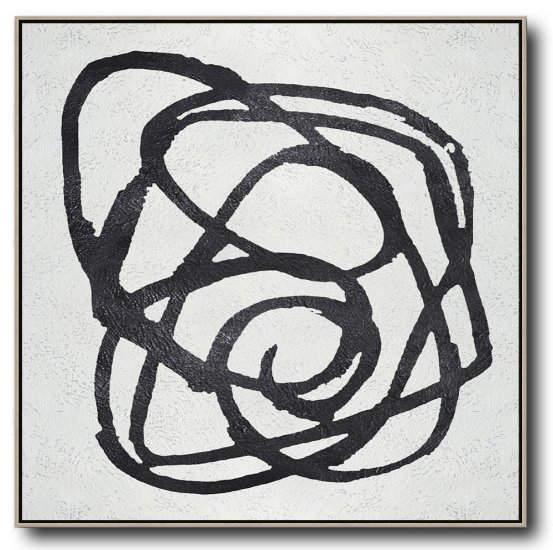 Square Minimal Black And White Painting #ADMPS0A87 - Click Image to Close