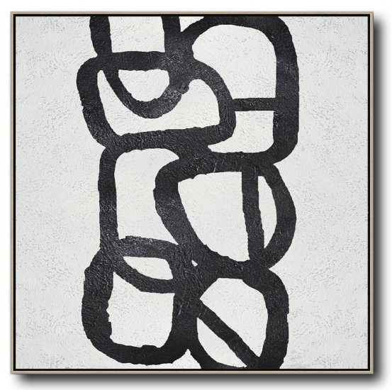 Square Minimal Black And White Painting #ADMPS0A194 - Click Image to Close