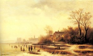 Skaters And Washerwomen In A Frozen Landscape