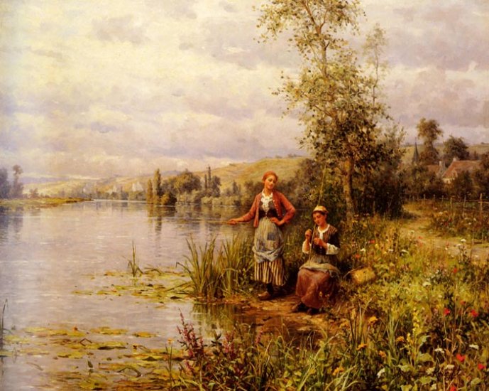 Country Women Fishing On A Summer Afternoon - Click Image to Close