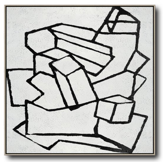 Square Minimal Black And White Painting #ADMPS0A111 - Click Image to Close