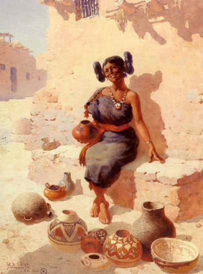 Leigh Oil Paintings - Hopi Pottery Merchant - Click Image to Close