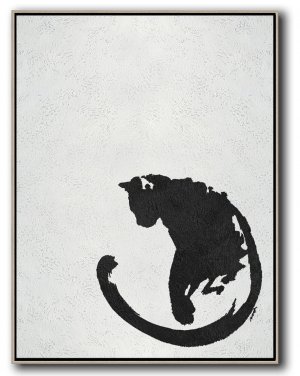 Vertical Minimal Cat Art Painting Black and White #ADMPS0B204