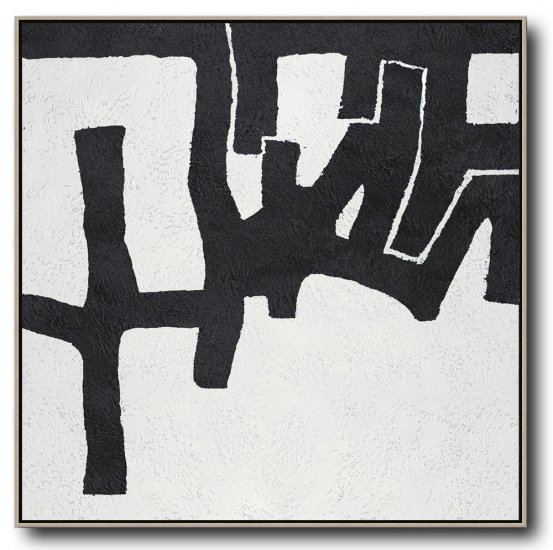 Square Minimal Black And White Painting #ADMPS0A101 - Click Image to Close