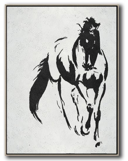 Vertical Minimal Horse Art Painting Black and White #ADMPS0B248 - Click Image to Close