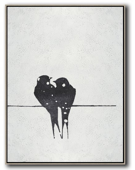 Vertical Minimal Swallow Art Painting Black  #ADMPS0B185 - Click Image to Close