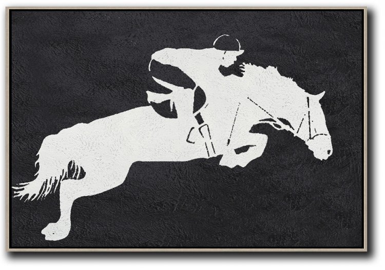 Horizontal Minimal Galloping Horse Art Painting Black and White  #MPH0A31 - Click Image to Close