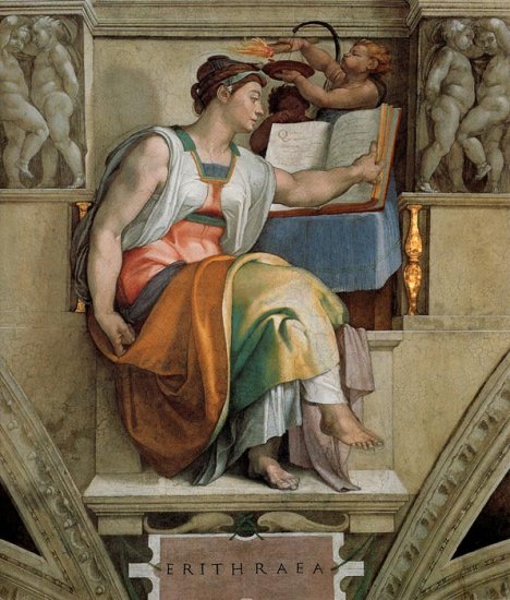 Ceiling Of The Sistine Chapel: Sybils: Erithraea, 1508-1512 - Click Image to Close