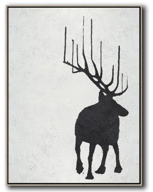 Vertical Minimal Deer Art Painting Black and White  #ADMPS0B181