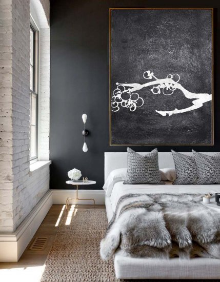 Vertical Minimal Wintersweet Art Painting Black and White  #ADMPS0B243 - Click Image to Close