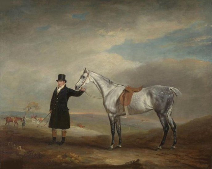 Lord Herbert's Grey Mare Held By A Groom, With A Hunt Beyond, 1816 - Click Image to Close