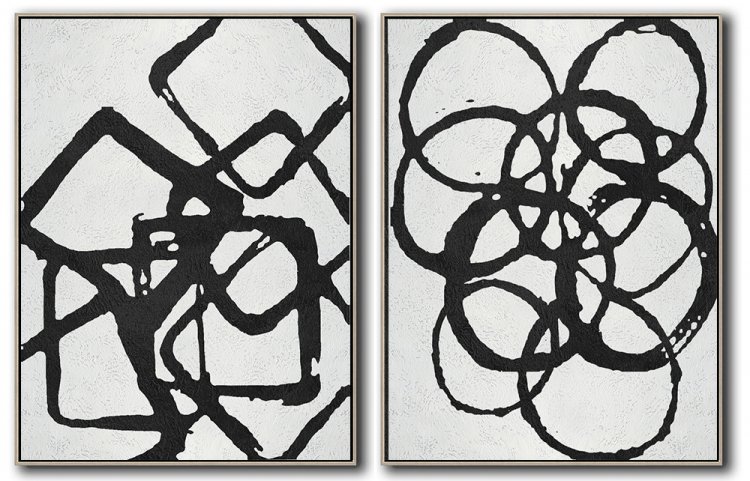 Set Of 2 Minimal Art - Black and White #SOTMA0A24 - Click Image to Close