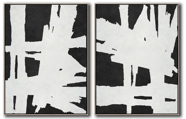 Set Of 2 Minimal Art - Black and White #SOTMA0B71 - Click Image to Close