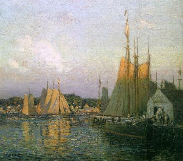 Irvine Oil Paintings - Evening In The Harbor - Click Image to Close