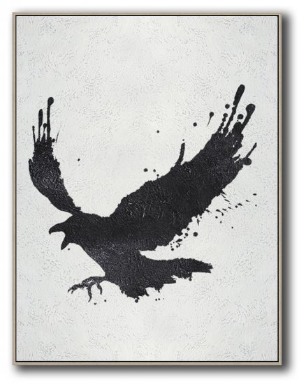 Vertical Minimal Art Flying Bird Art Painting Black and White,#ADMPS0B57 - Click Image to Close