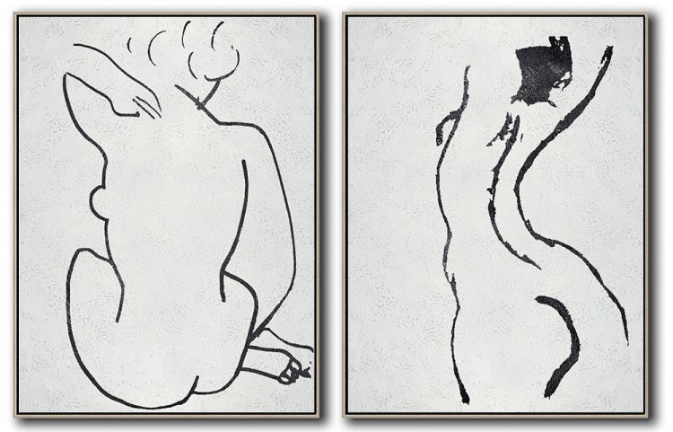 Set Of 2 Minimal Body Art Painting - Black and White #SOTMA0B36 - Click Image to Close