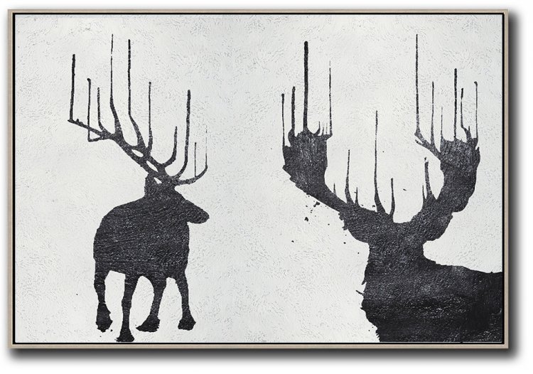 Horizontal Minimal Deer Art Painting Black and White #ADMPS0C103 - Click Image to Close