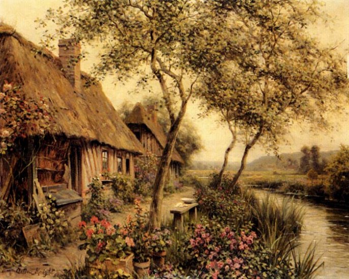 Cottages Beside A River - Click Image to Close