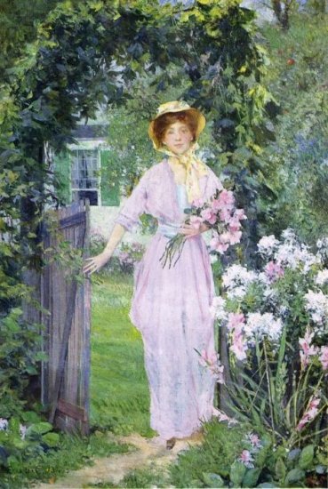 Jones Oil Paintings - Young Woman In The Garden - Click Image to Close