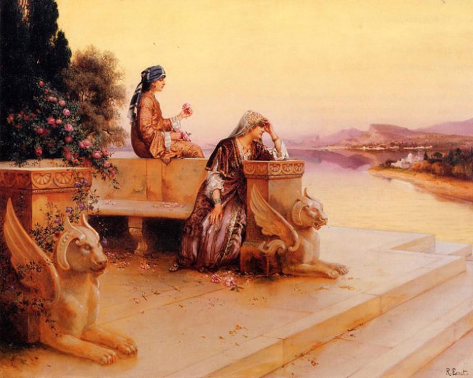 Elegant Arab Ladies On A Terrace At Sunset - Click Image to Close