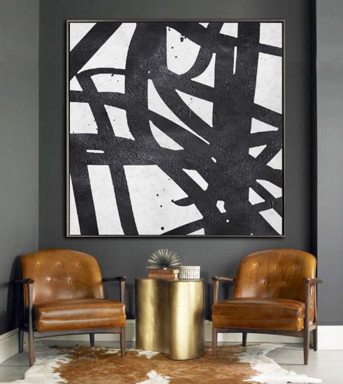 Square Minimal Black And White Painting #ADMPS0A141 - Click Image to Close